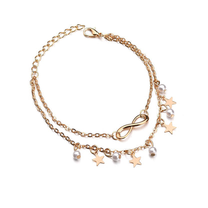 Bracciale alla cavigliera Infinity + Perle e Stelle 