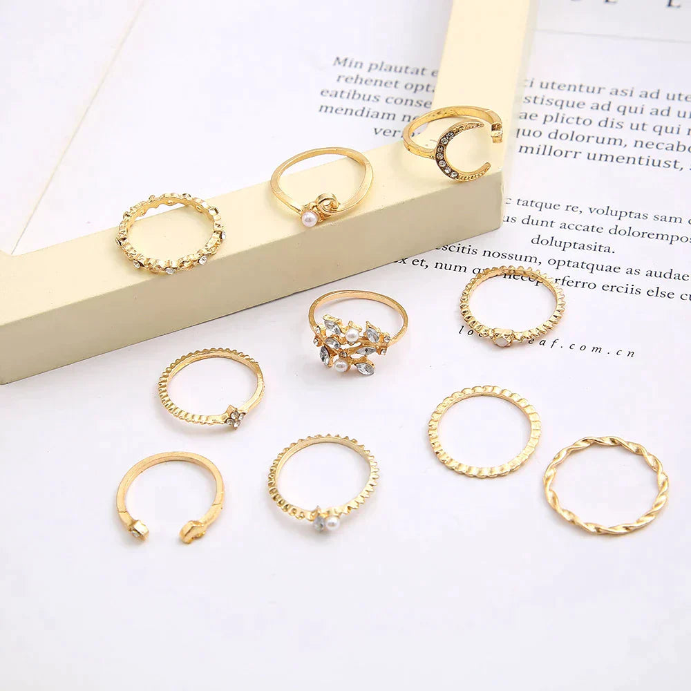 Confezione da 10 anelli bohémien placcati in argento e oro 