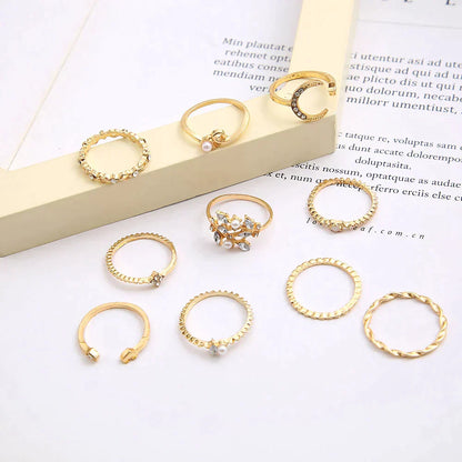 Confezione da 10 anelli bohémien placcati in argento e oro 