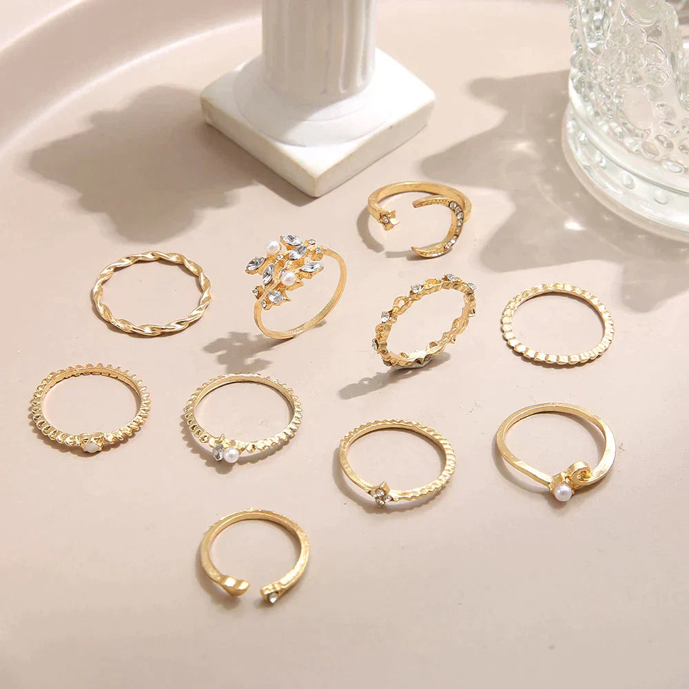 Confezione da 10 anelli bohémien placcati in argento e oro 