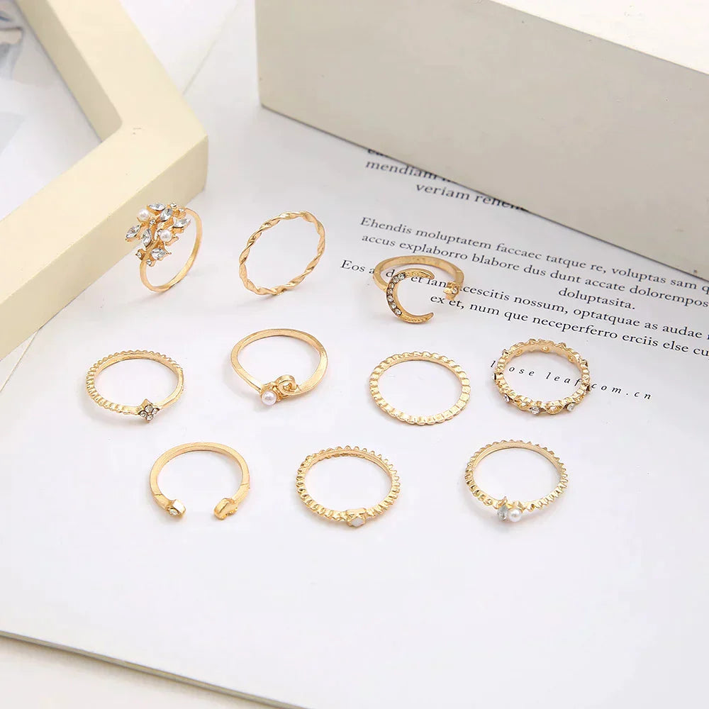 Confezione da 10 anelli bohémien placcati in argento e oro 