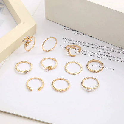 Confezione da 10 anelli bohémien placcati in argento e oro 