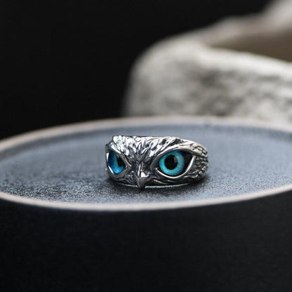 Anello regolabile gufo portafortuna in argento e opale 