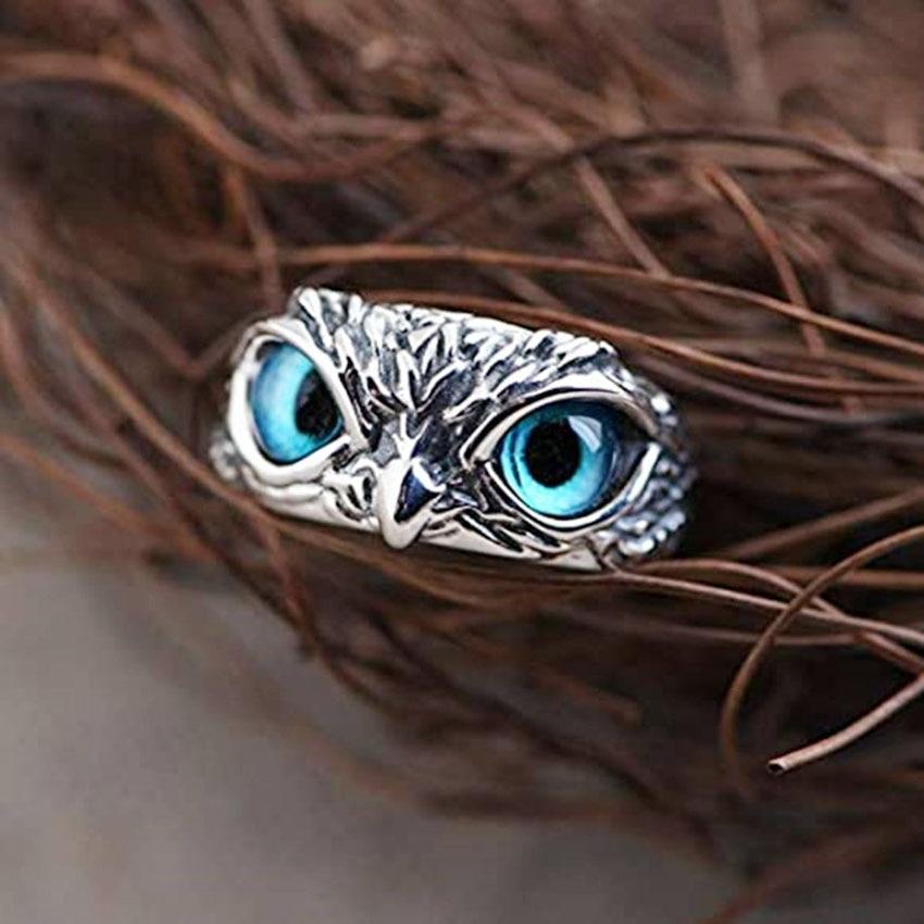 Anello regolabile gufo portafortuna in argento e opale 