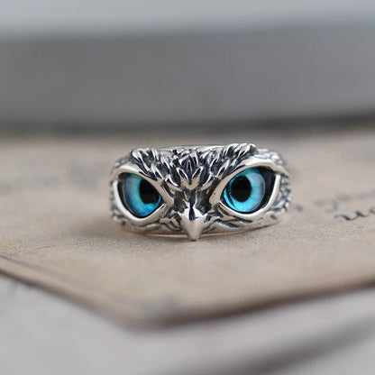 Anello regolabile gufo portafortuna in argento e opale 