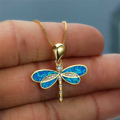 Collana Libellula in oro con opale 
