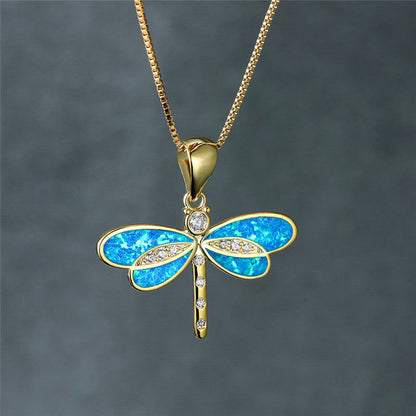 Collana Libellula in oro con opale 