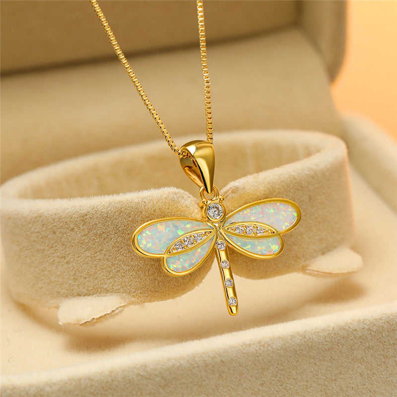 Collana Libellula in oro con opale 