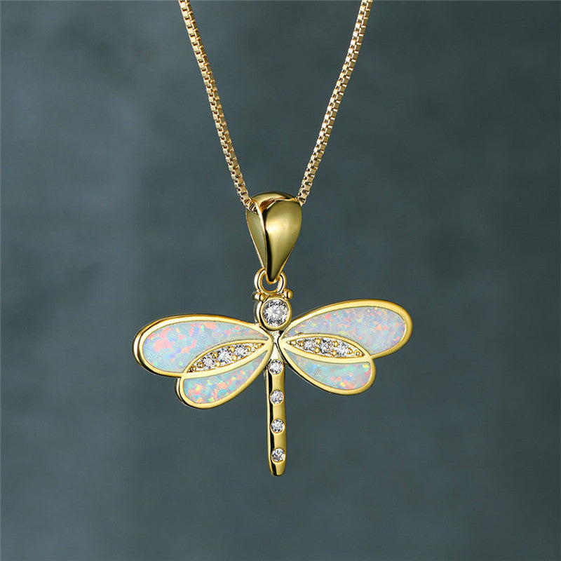Collana Libellula in oro con opale 