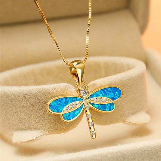 Collana Libellula in oro con opale 