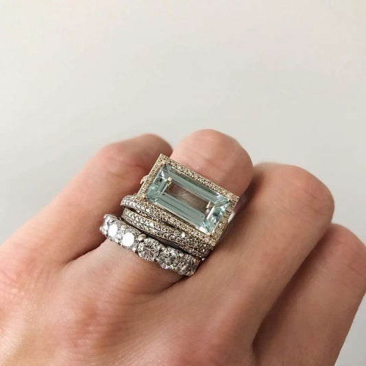Set di anelli vintage in vetro turchese e argento 
