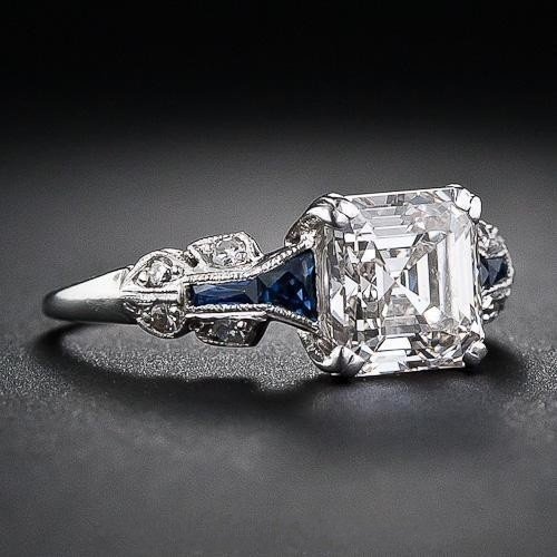 Anello vintage brillante in blu e argento 