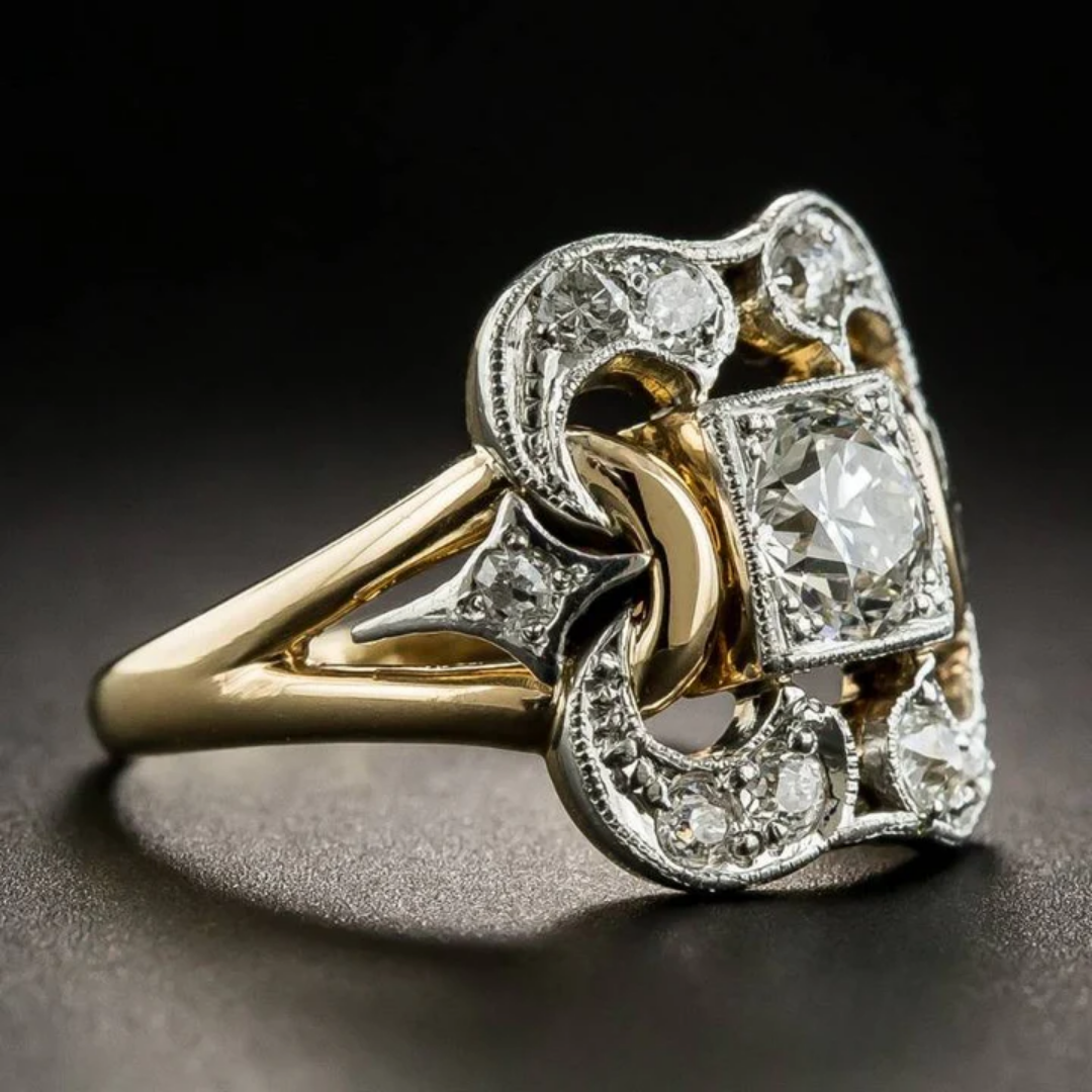 Anello vintage in oro con zirconi