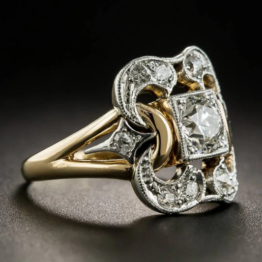 Anello vintage in oro con zirconi