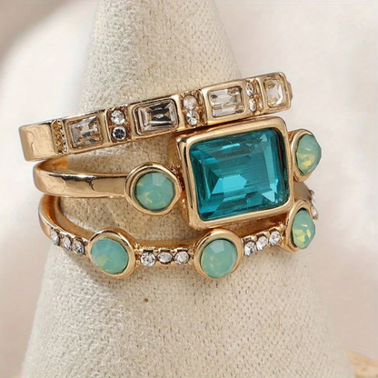 Set di anelli vintage in cristallo blu