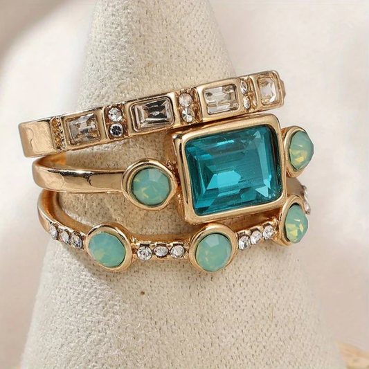 Set di anelli vintage in cristallo blu