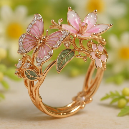 Anello con zirconi a forma di farfalla luminosa della natura