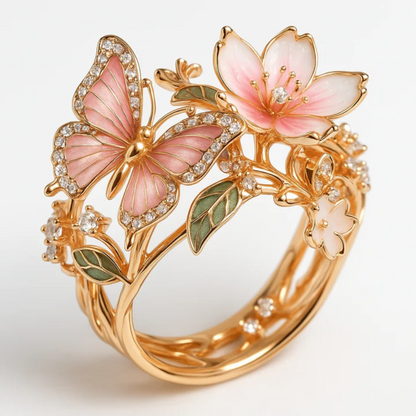 Anello con zirconi a forma di farfalla luminosa della natura