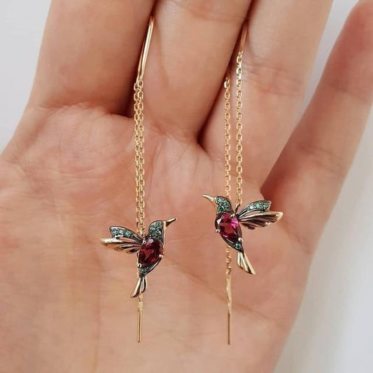 Orecchini colibrì in smalto e zirconi 